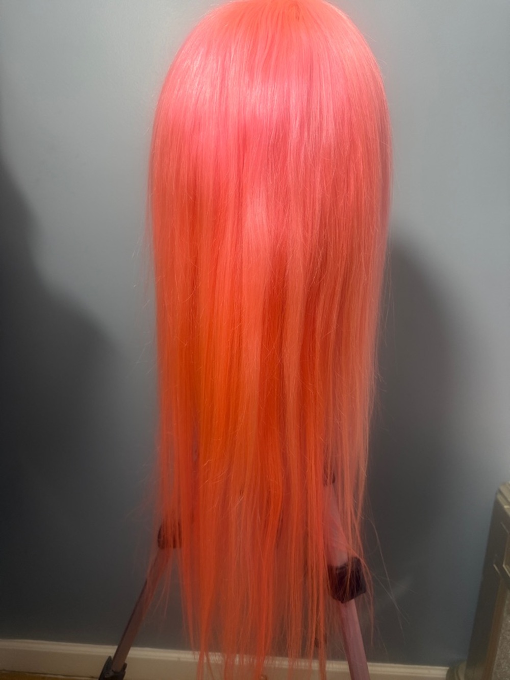 Vibrant Coral-Pink human 30 inch Long Straight Wig for Women
